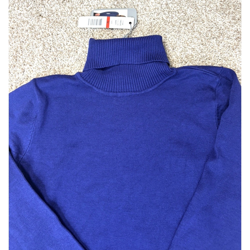 NWT Joseph A Turtleneck Long Sleeve Shirt Size MEDIUM Women's NAVY RIBBED